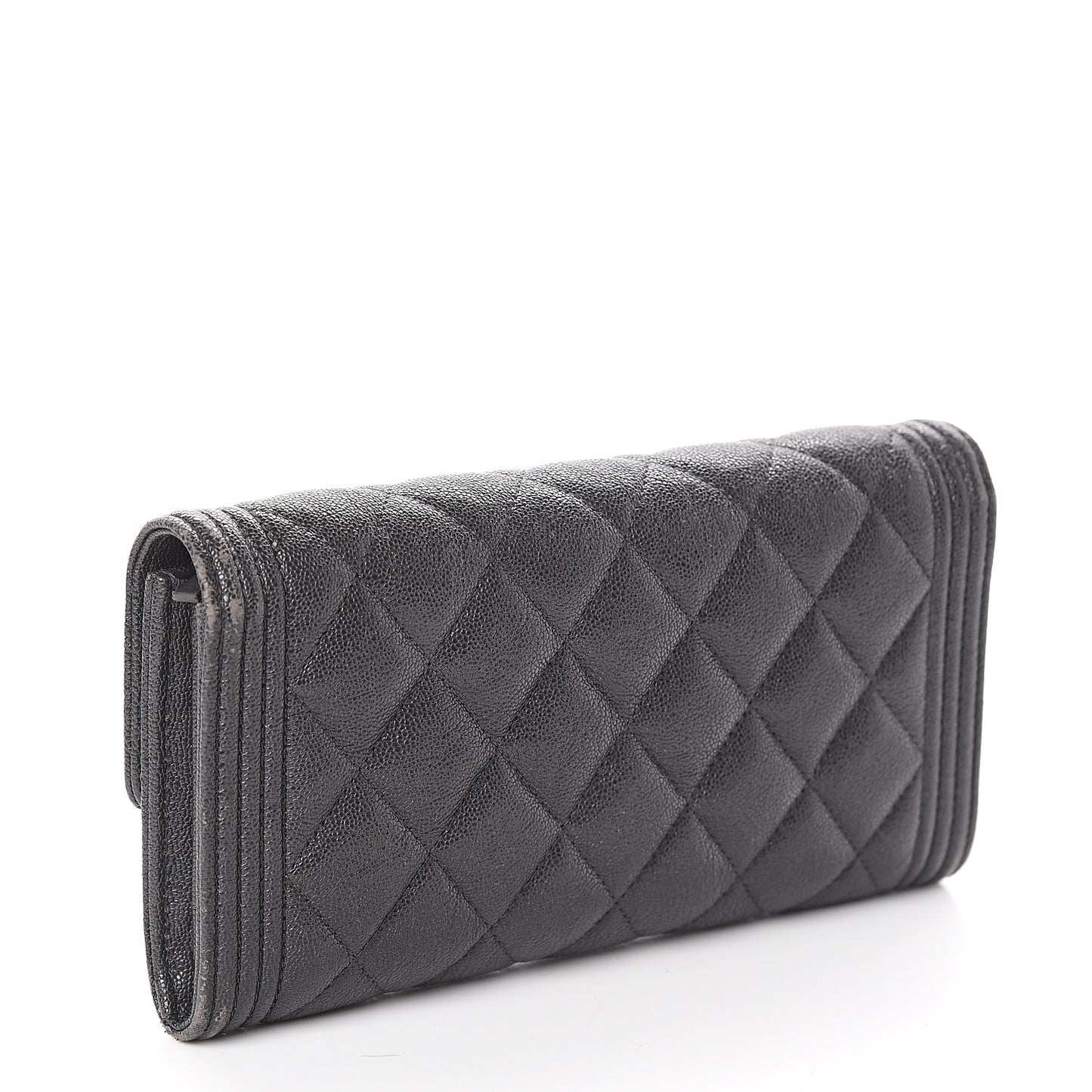 Metallic Caviar Quilted Boy Flap Wallet Black