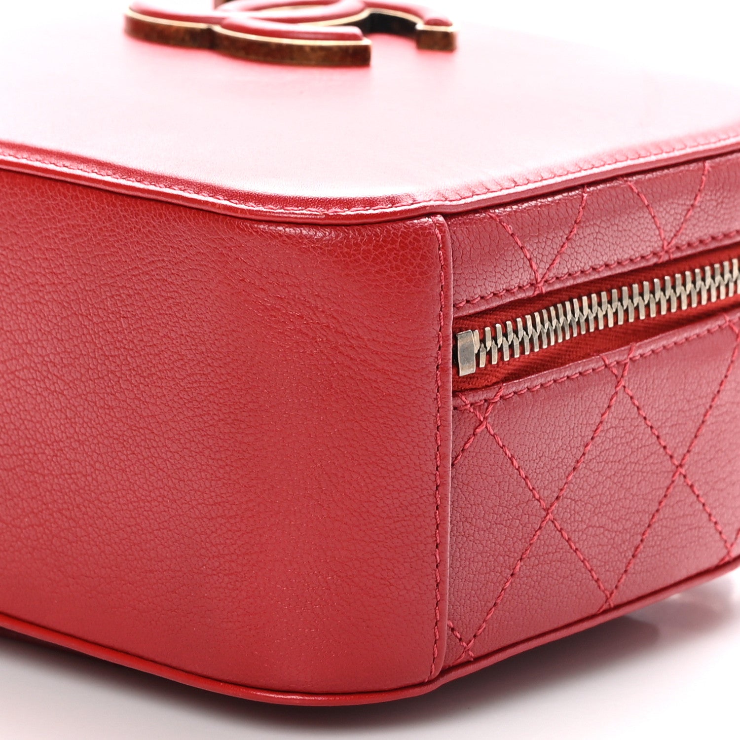 Chanel Shiny Calfskin Goatskin Quilted Small Coco Curve Vanity Red 10 of 10