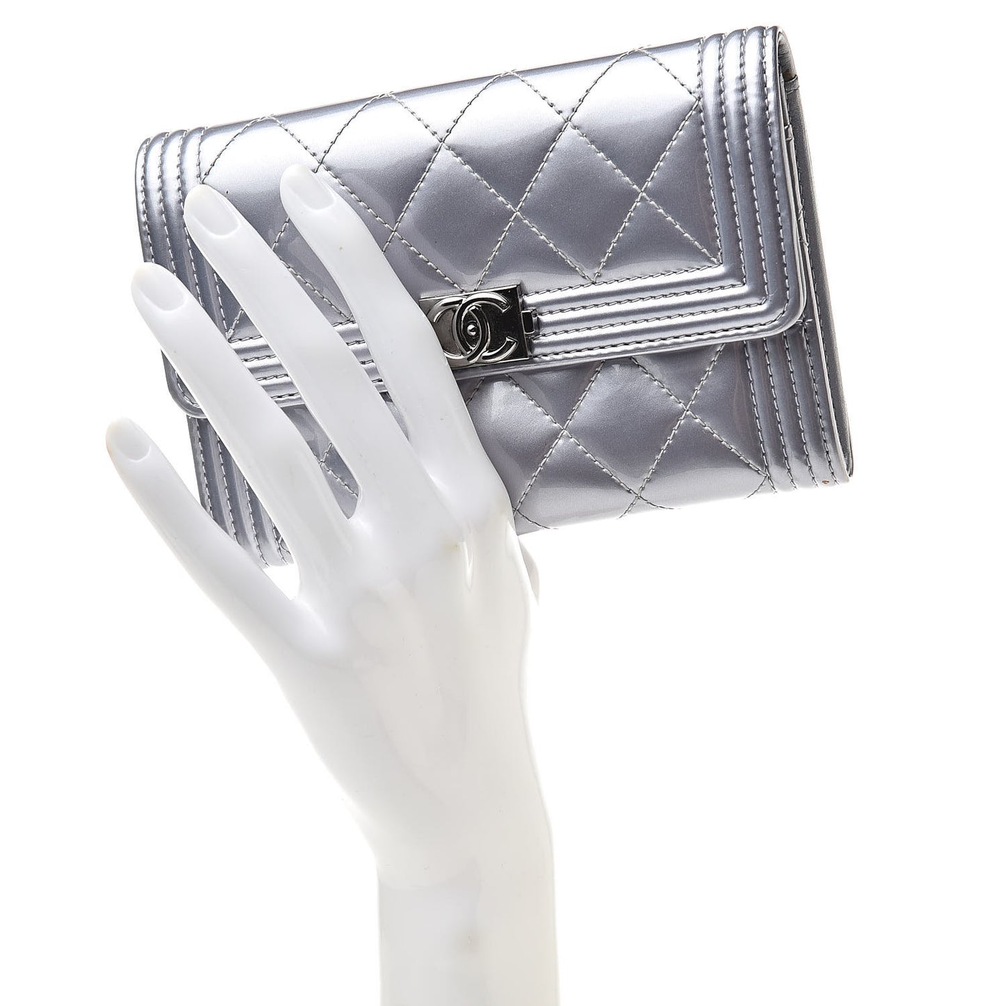 Patent Quilted Medium Boy Flap Wallet Purple