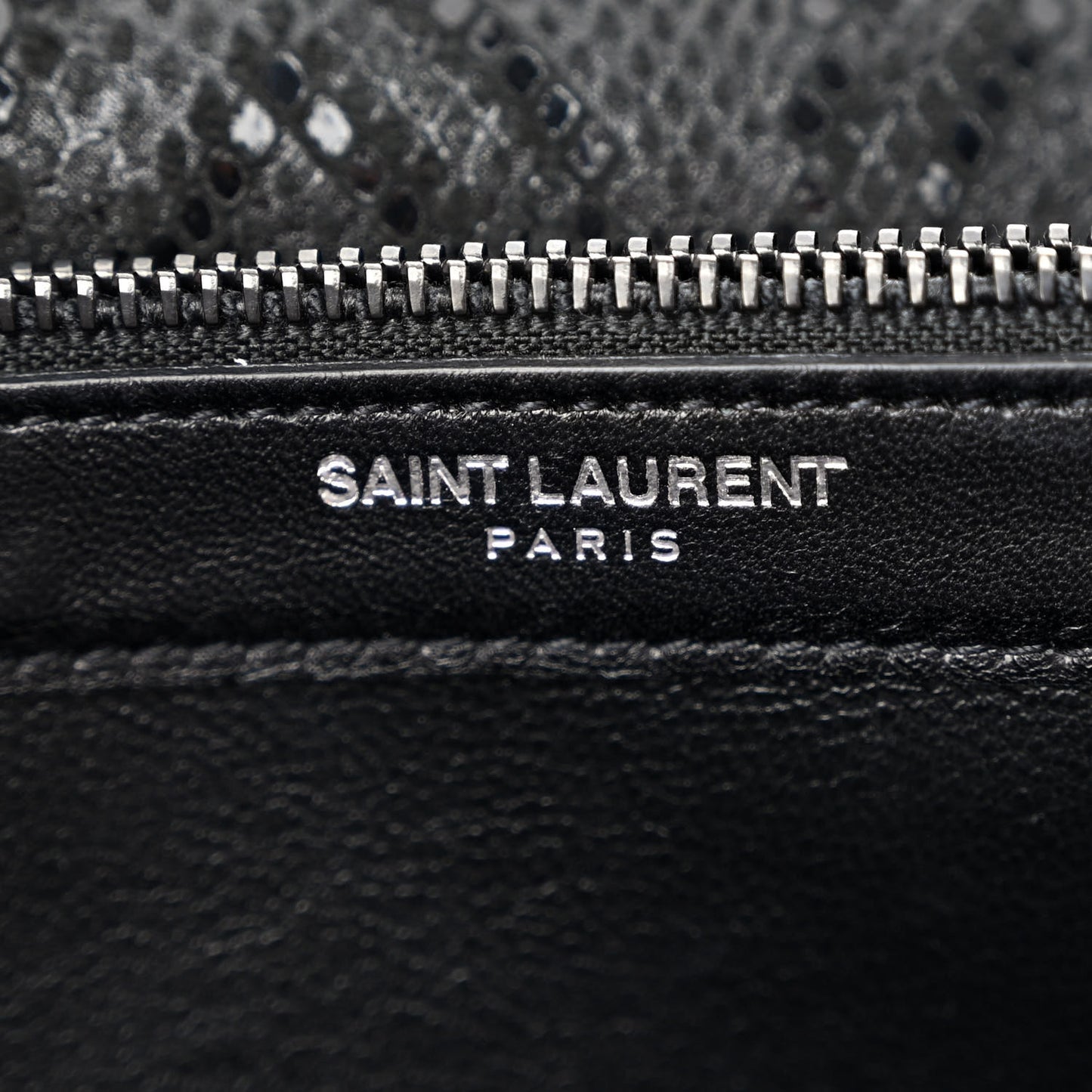 Calfskin Snakeskin Effect Monogram Chain Wallet Black