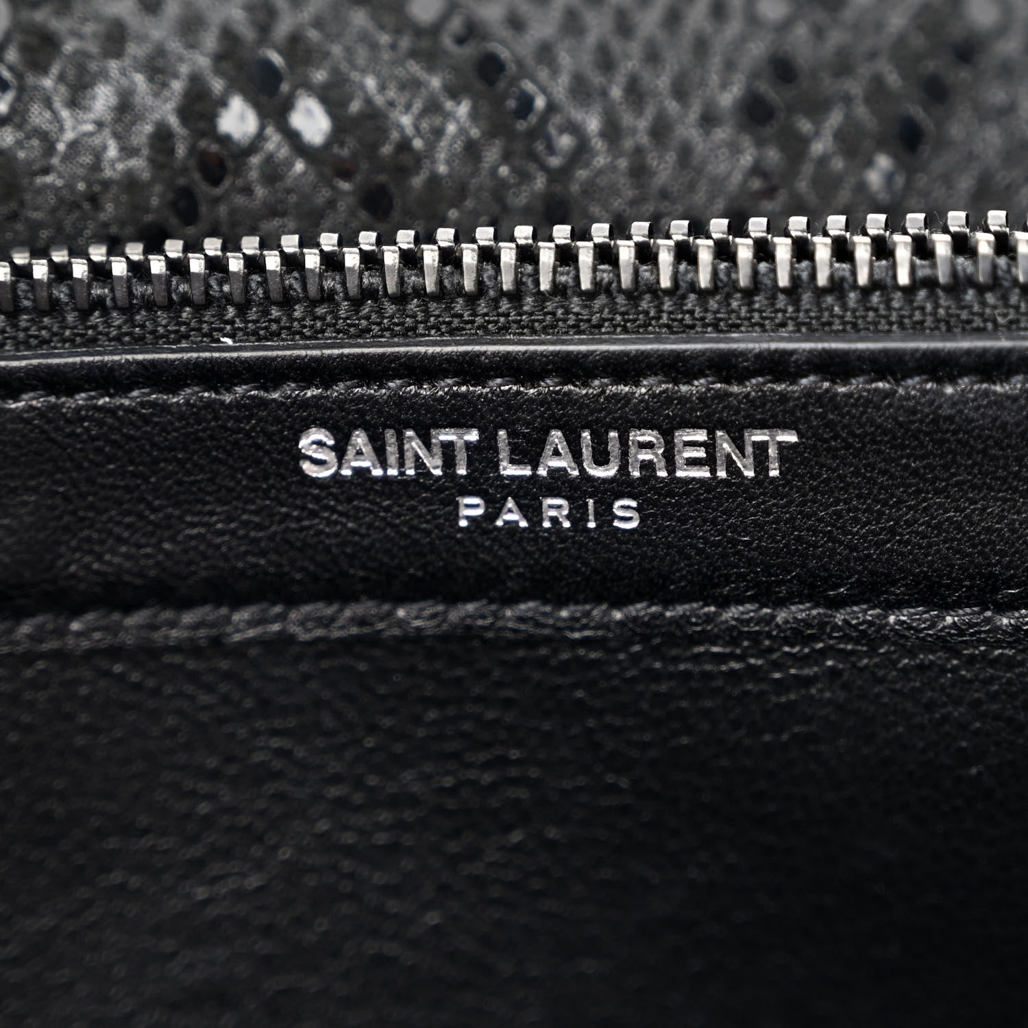 Saint Laurent Calfskin Snakeskin Effect Monogram Chain Wallet Black 6 of 10