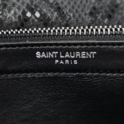 Saint Laurent Calfskin Snakeskin Effect Monogram Chain Wallet Black 6 of 10