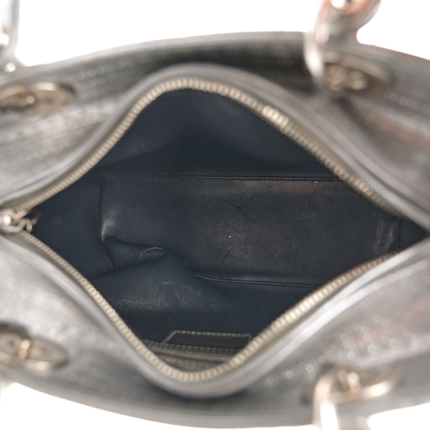 Metallic Patent Micro-Cannage Medium Lady Dior Silver