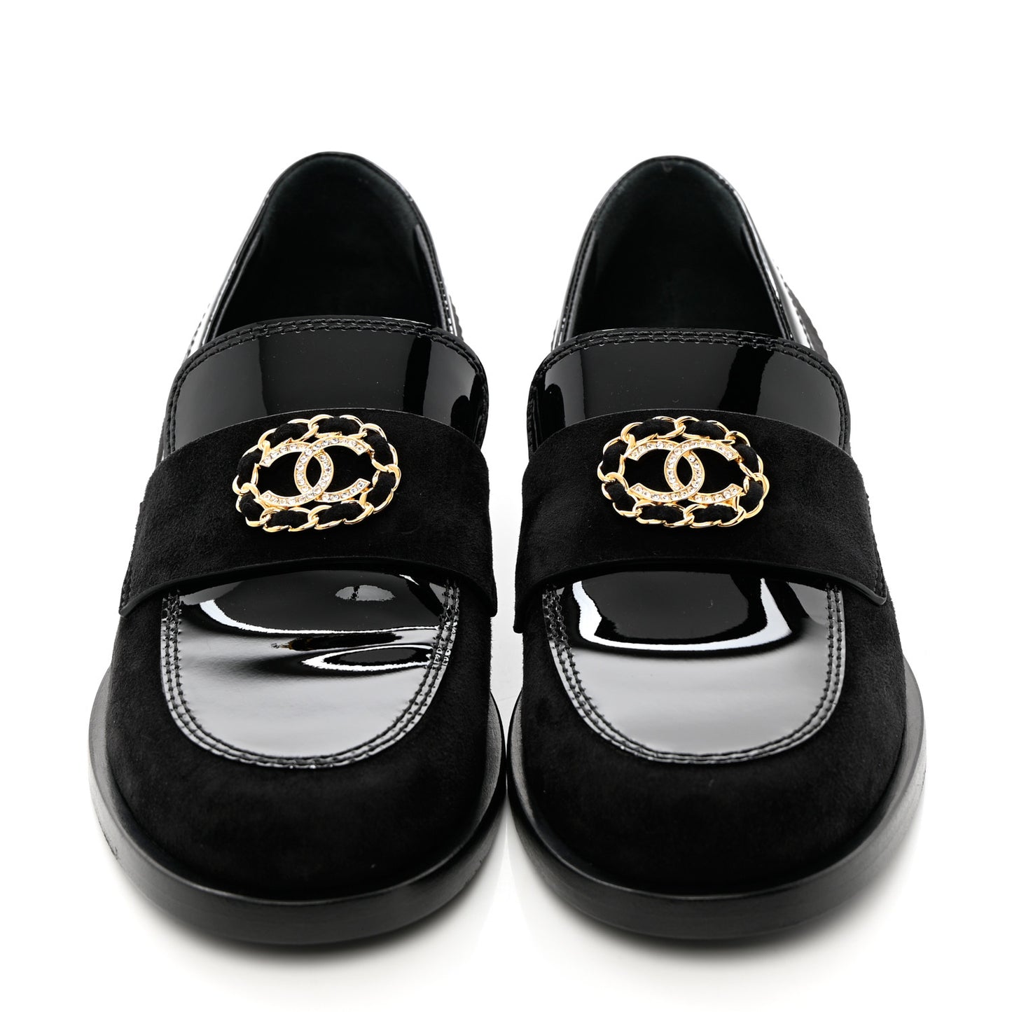 Patent Calfskin Suede Kidskin CC Mocassin Loafers 37 Black