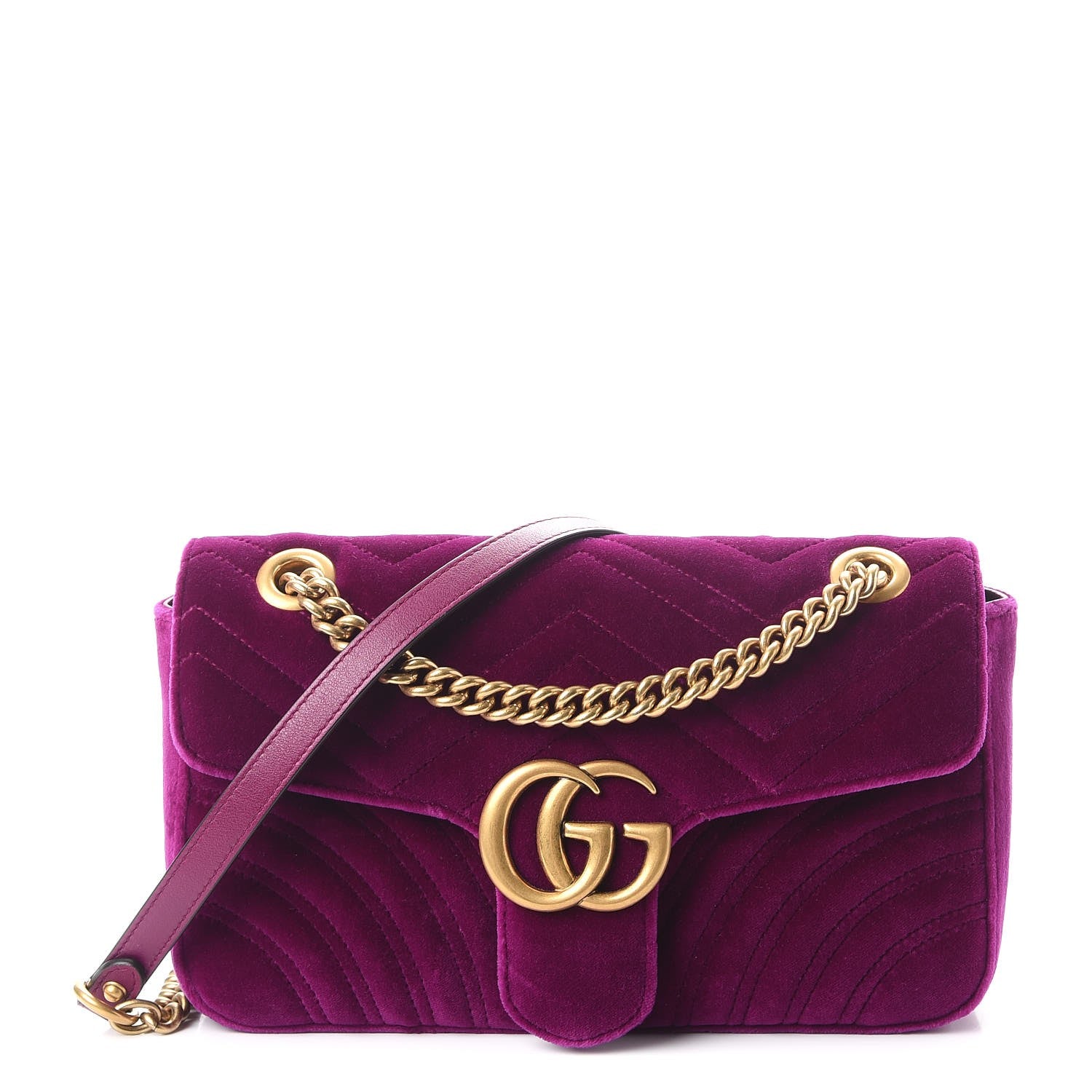 Gucci Velvet Matelasse Small GG Marmont Shoulder Bag Fuchsia Violet Cyclamen 1 of 8