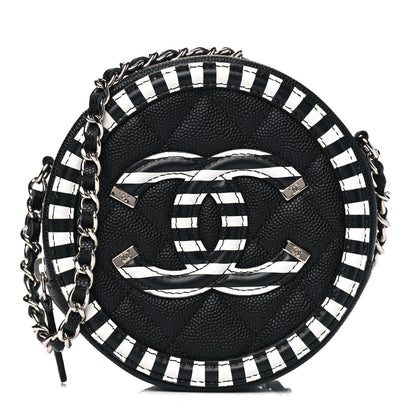 Chanel Caviar Quilted Filigree Round Clutch With Chain Black White 1 of 4