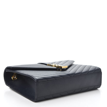 Saint Laurent Grain De Poudre Matelasse Chevron Medium Monogram Satchel Midnight Blue 3 of 9