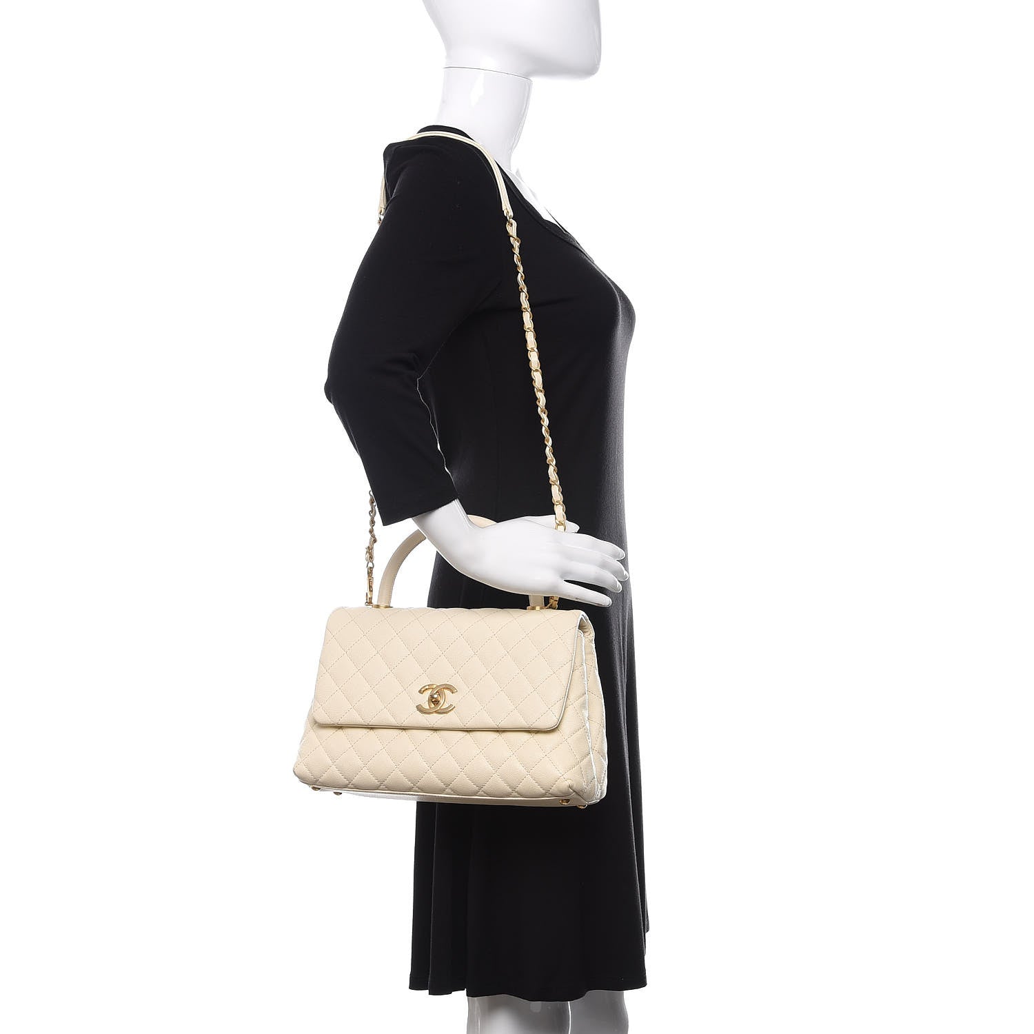 Chanel Caviar Quilted Small Coco Handle Flap White 2 of 11
