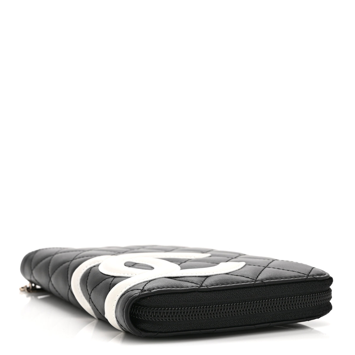 Calfskin Cambon Zip Around Organizer Wallet Black White