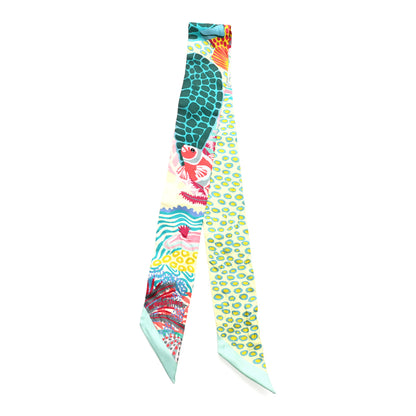 Hermes Silk Under The Waves Twilly Vert D Eau Jaune Soufre Rose 2 of 4