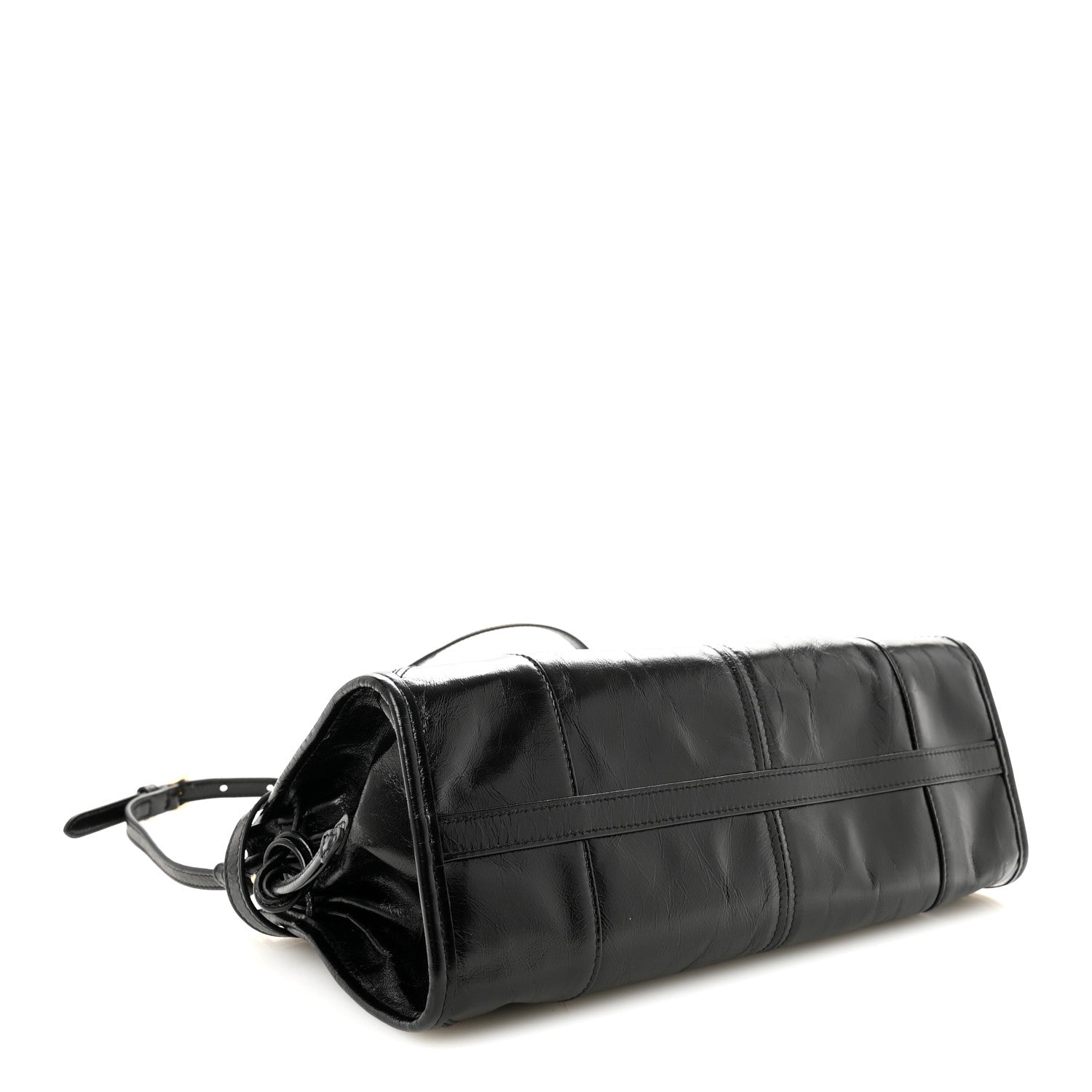 Prada Glossy Calfskin Triangle Medium Bonnie Shoulder Bag Black 4 of 9