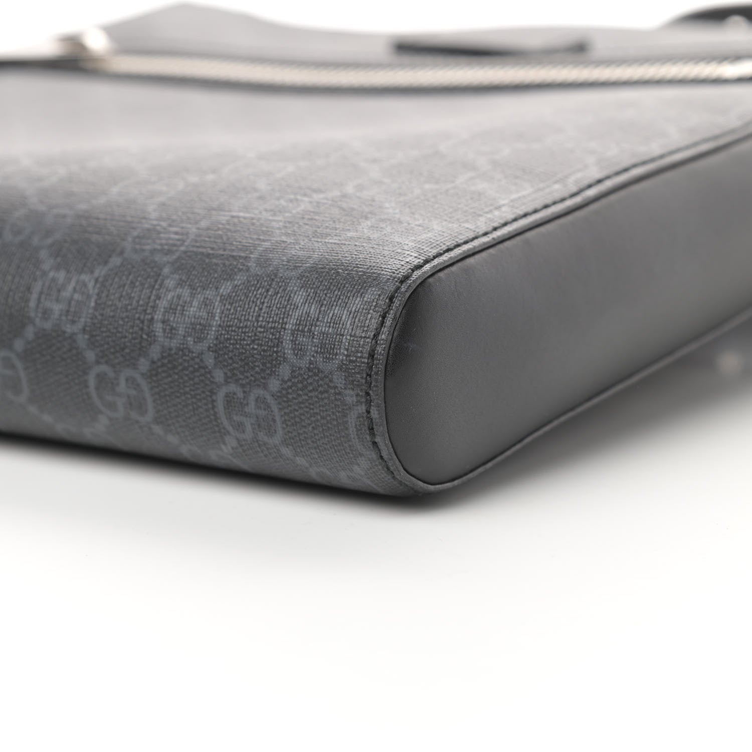 Gucci GG Supreme Monogram Appia Calfskin Web Flat Messenger Bag Black Grey 10 of 12