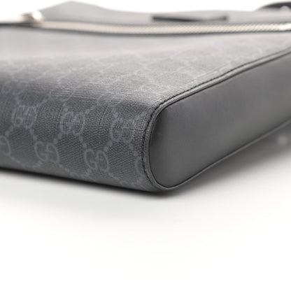Gucci GG Supreme Monogram Appia Calfskin Web Flat Messenger Bag Black Grey 10 of 12