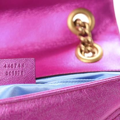 Gucci Metallic Calfskin Matelasse Mini GG Marmont Shoulder Bag Fuchsia 9 of 10