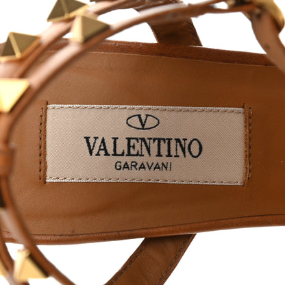 Valentino Garavani Raffia Calfskin Rockstud Ankle Strap 65mm Pumps 36.5 Natural Saddle Brown 7 of 8