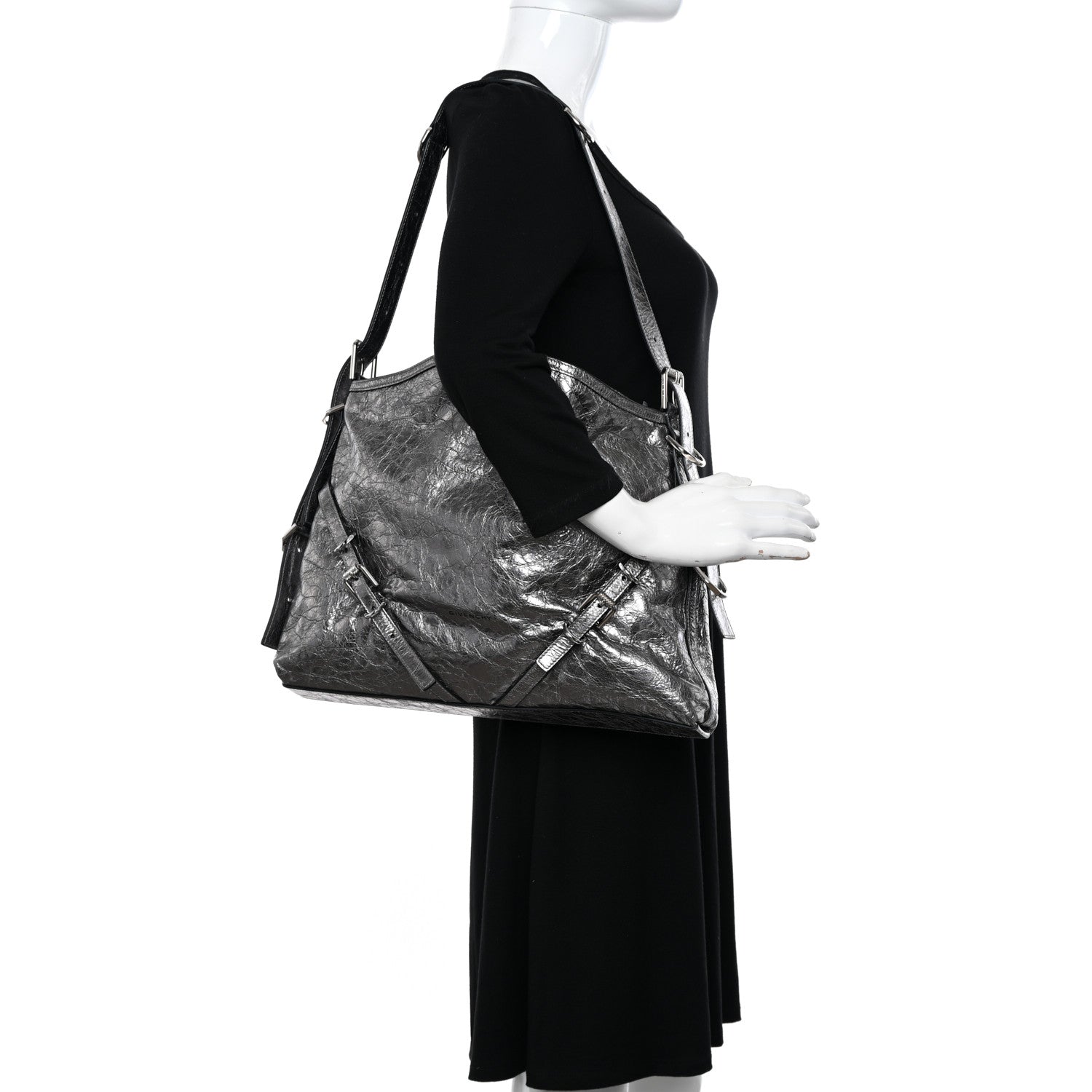 Givenchy Metallic Calfskin Medium Voyou Bag Silver 2 of 11