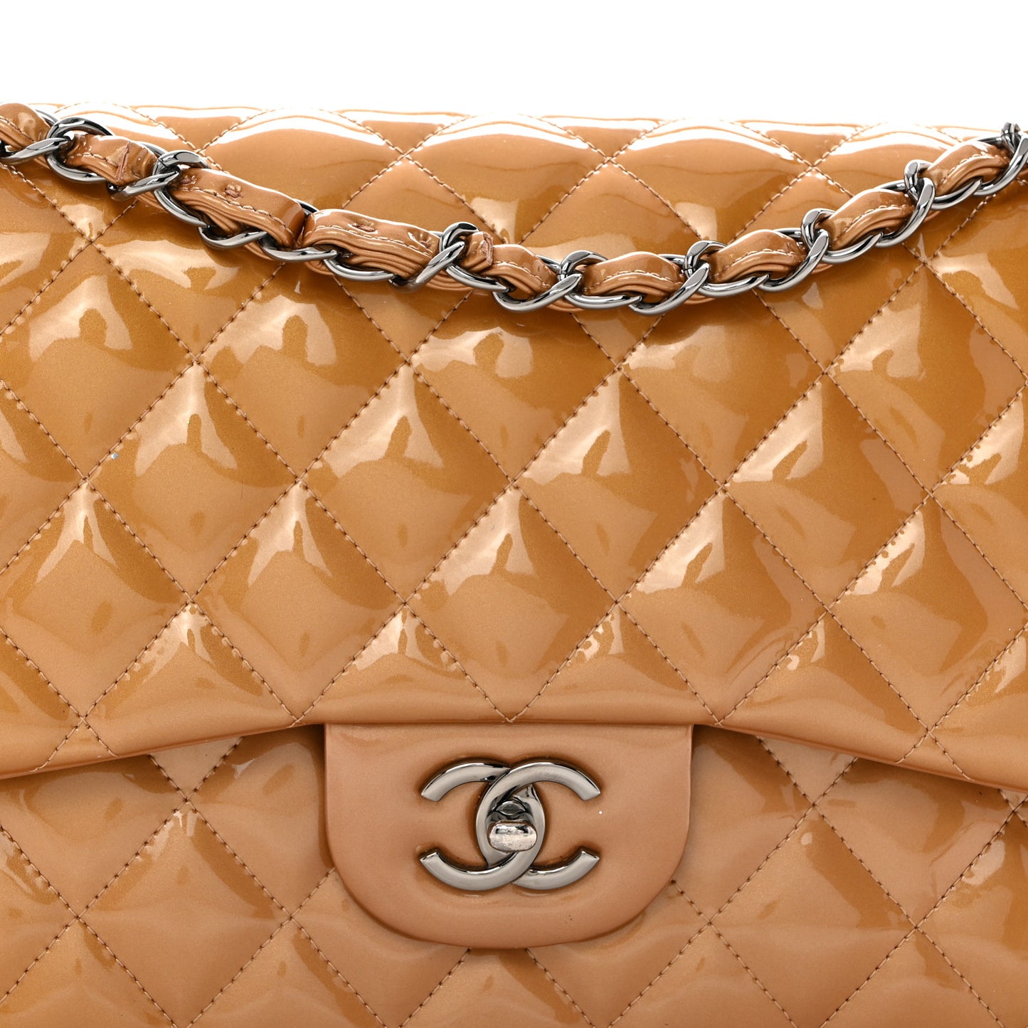 Patent Quilted Jumbo Double Flap Light Brown