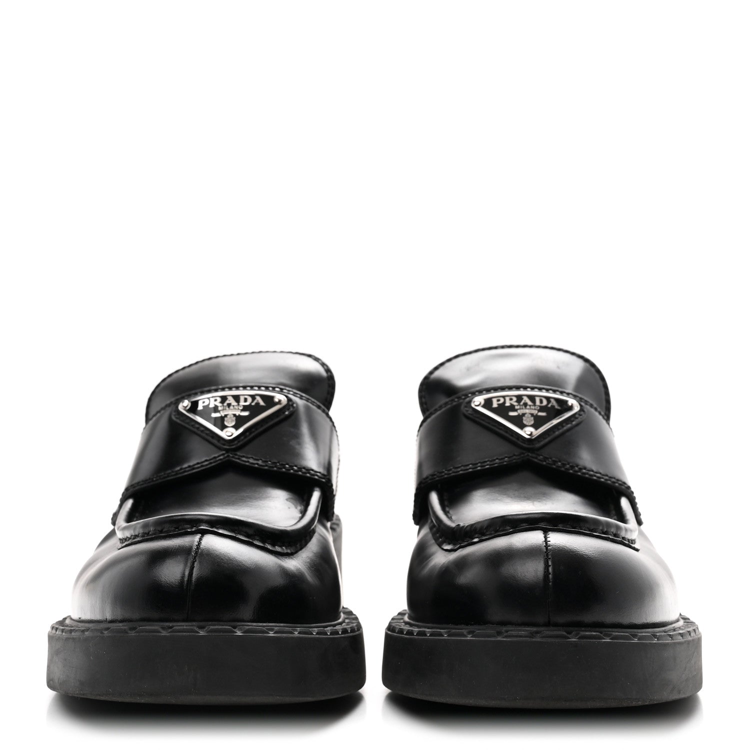 Prada Spazzolato Metal Triangle Logo 50mm Loafers 36.5 Black 3 of 9