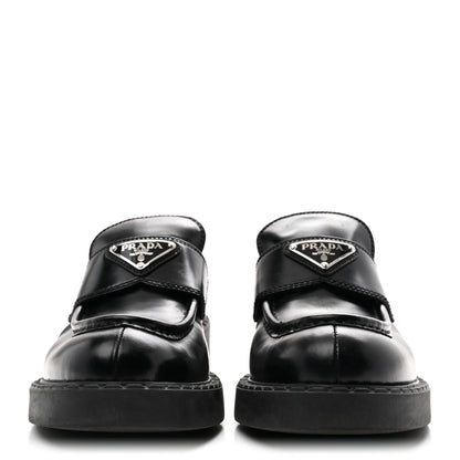 Prada Spazzolato Metal Triangle Logo 50mm Loafers 36.5 Black 3 of 9