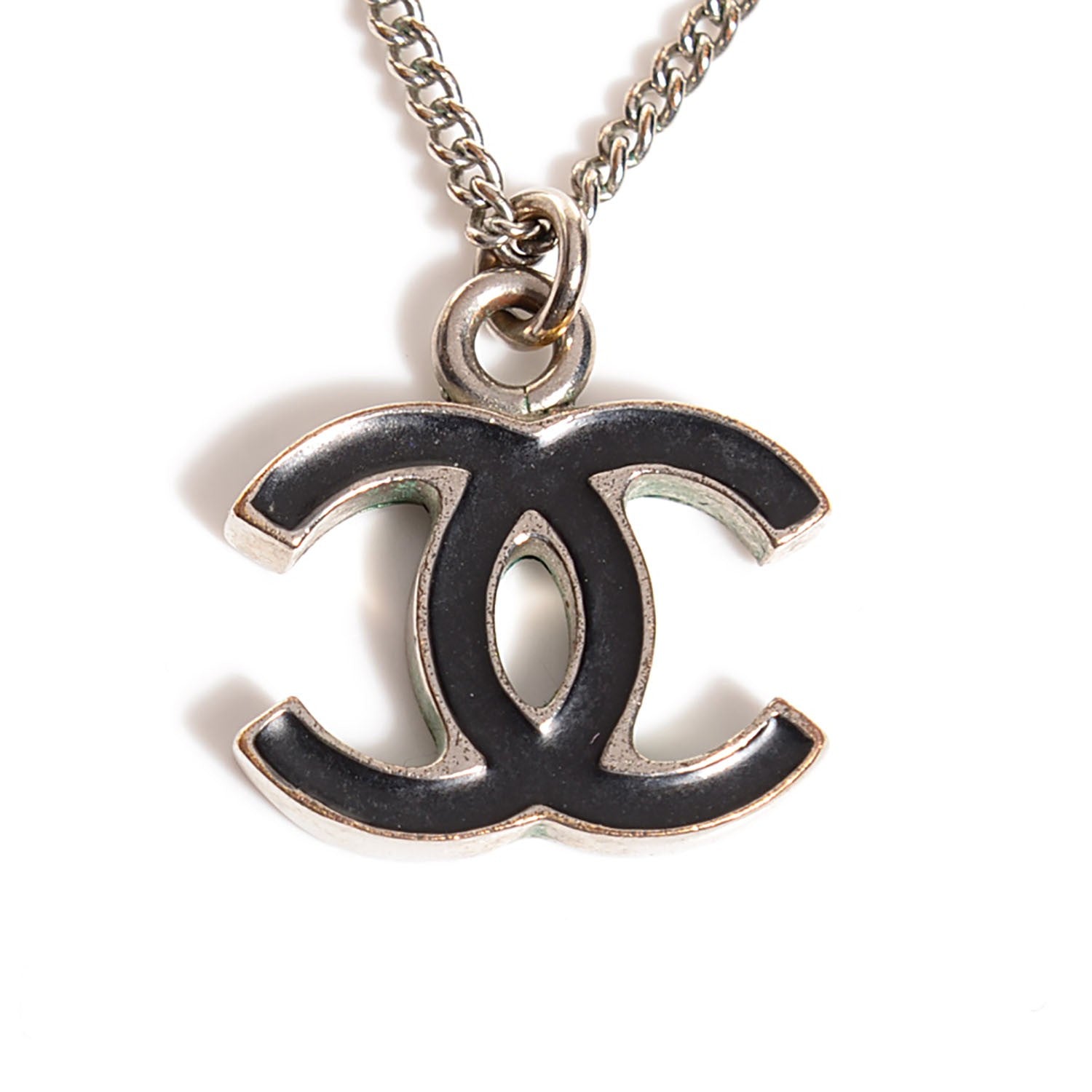 Chanel Enamel CC Necklace Black Silver 3 of 4