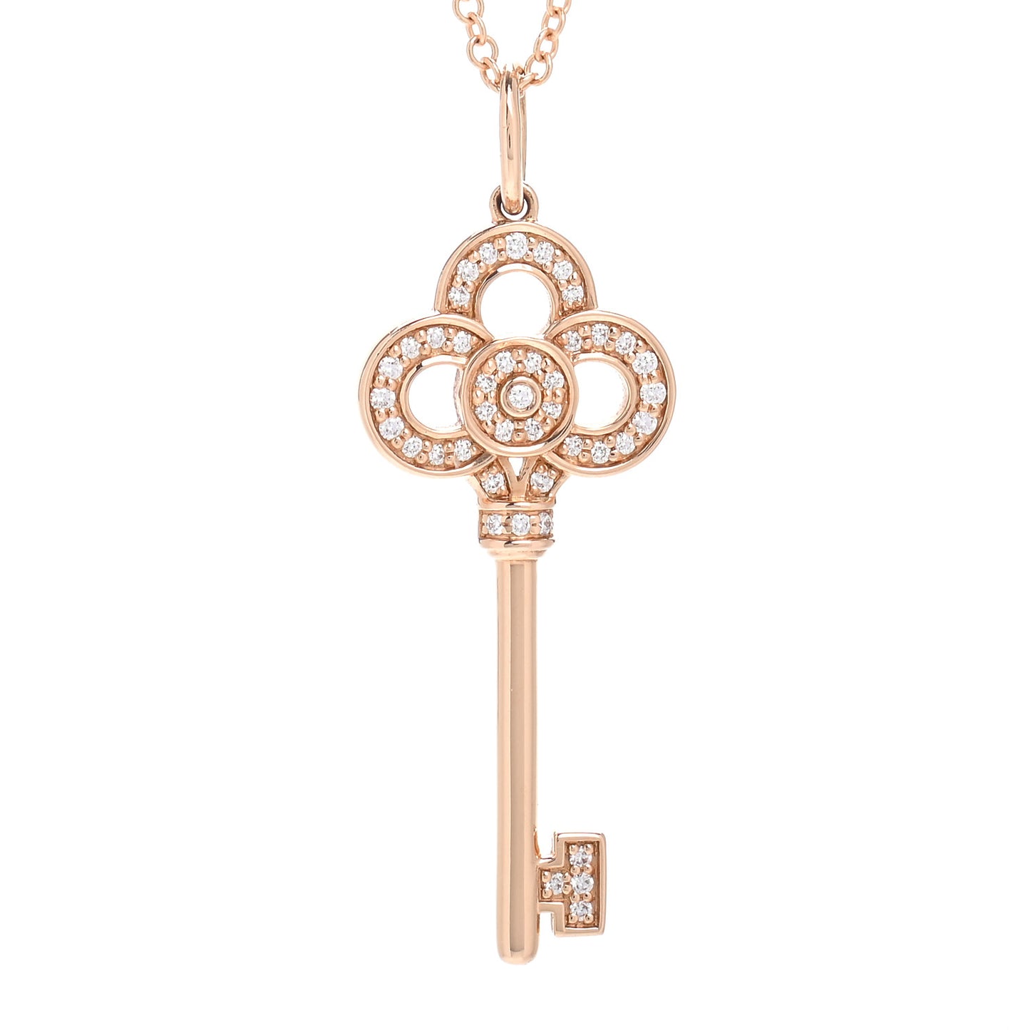 18K Rose Gold Diamond Mini Crown Key Pendant Necklace