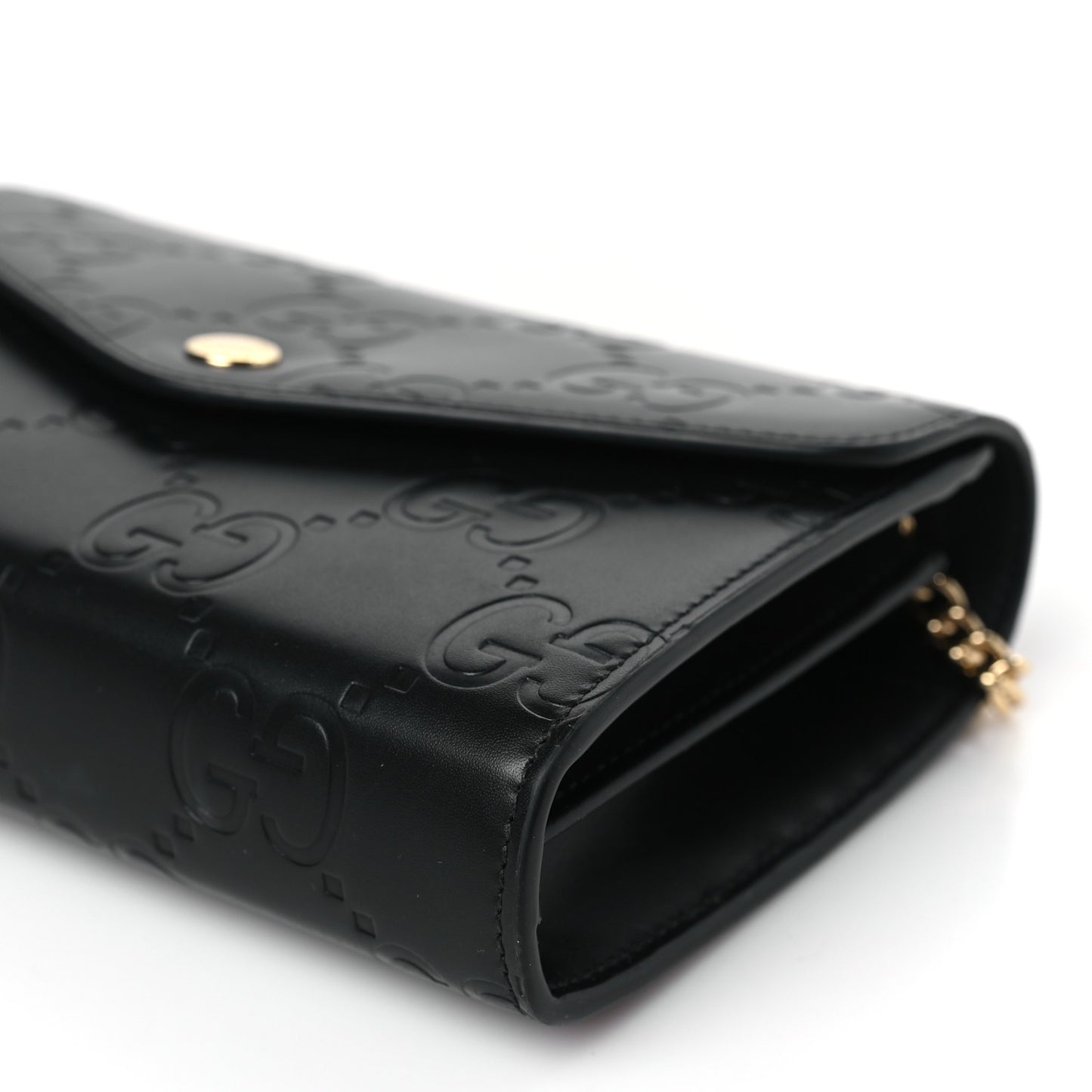 Calfskin GG Debossed Chain Wallet Black