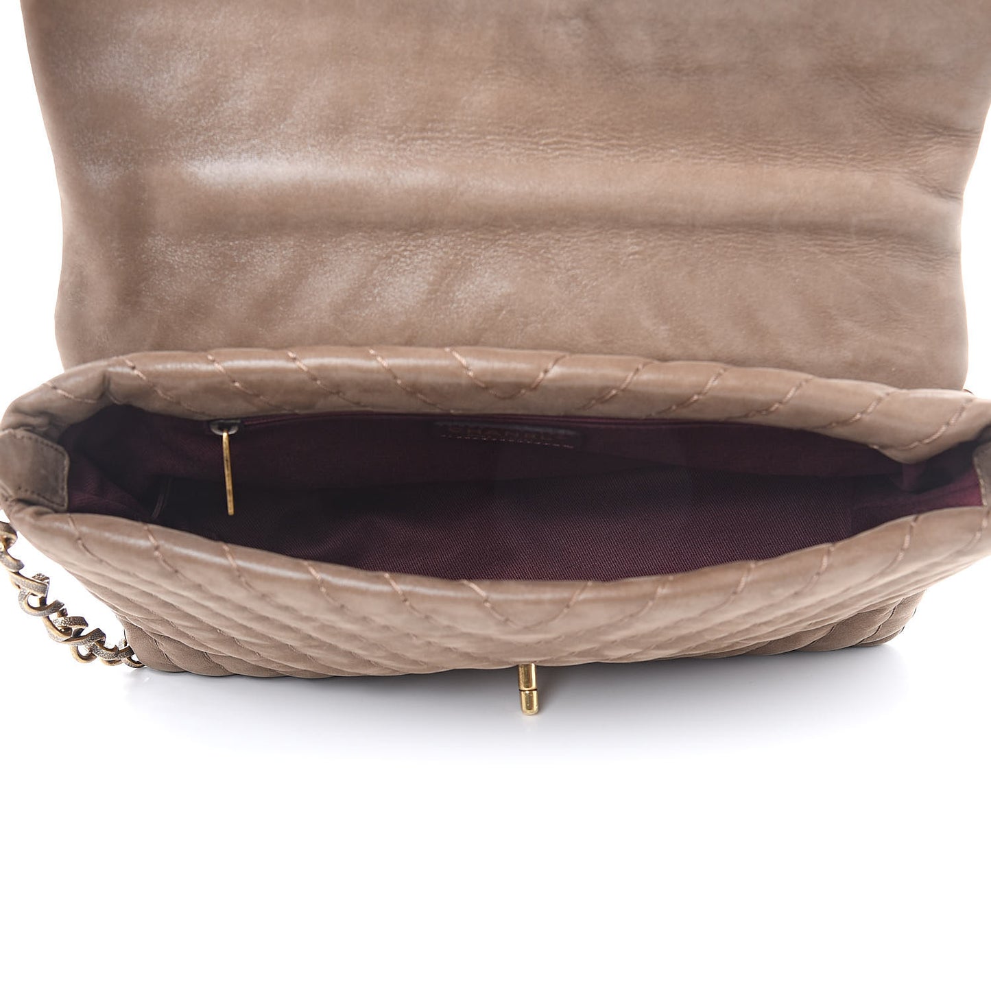 Calfskin Surpique Chevron Jumbo Flap Brown