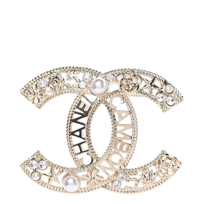 Chanel Crystal Pearl CC Charms Brooch Gold 1 of 5