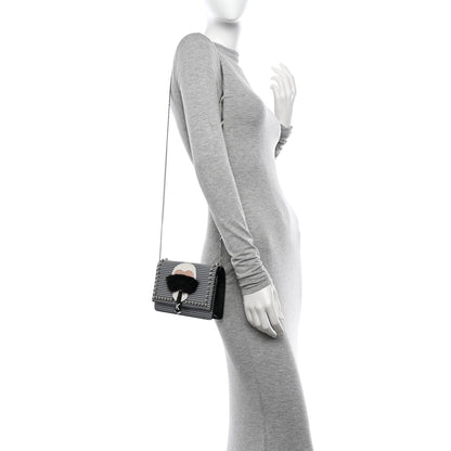 Fendi Vitello Elite Mink Fur Studded Karlito Tube Wallet On Chain Black White 2 of 12