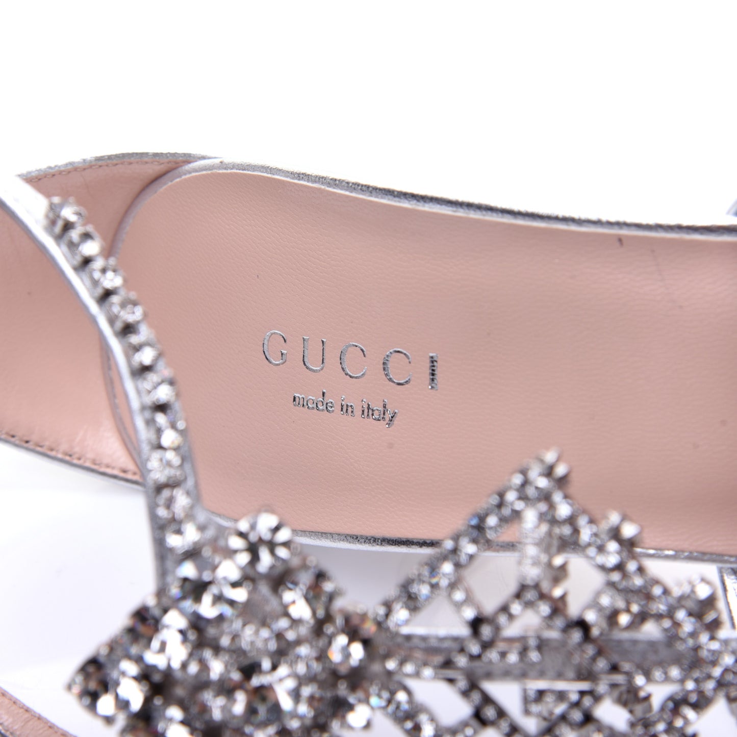 Nappa Crystal Crawford Strap High Heel Sandals 38 Silver