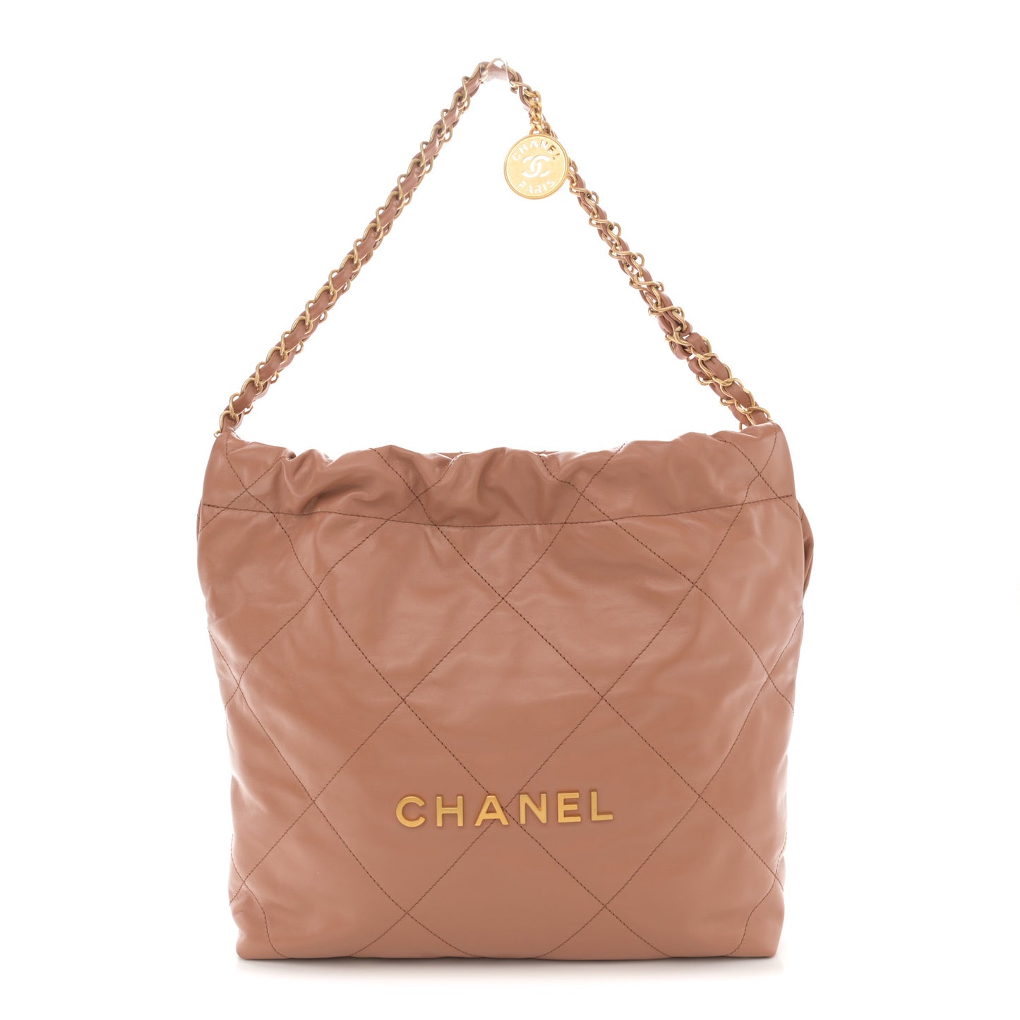 Shiny Calfskin Quilted Small Chanel 22 Camel