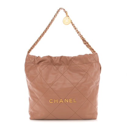 Chanel Shiny Calfskin Quilted Small Chanel 22 Camel 1 of 12