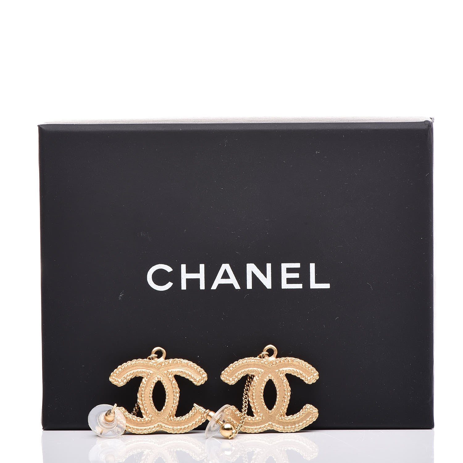 Chanel CC Drop Earrings Matte Gold 5 of 5