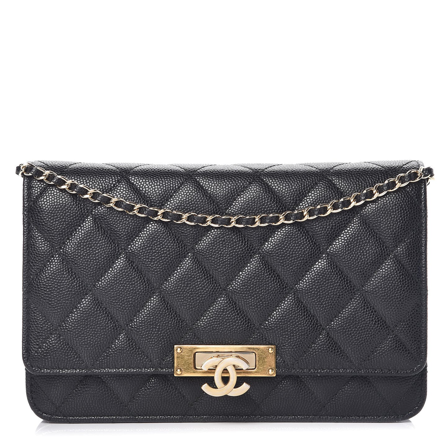 Caviar Quilted Golden Class Wallet On Chain WOC Black