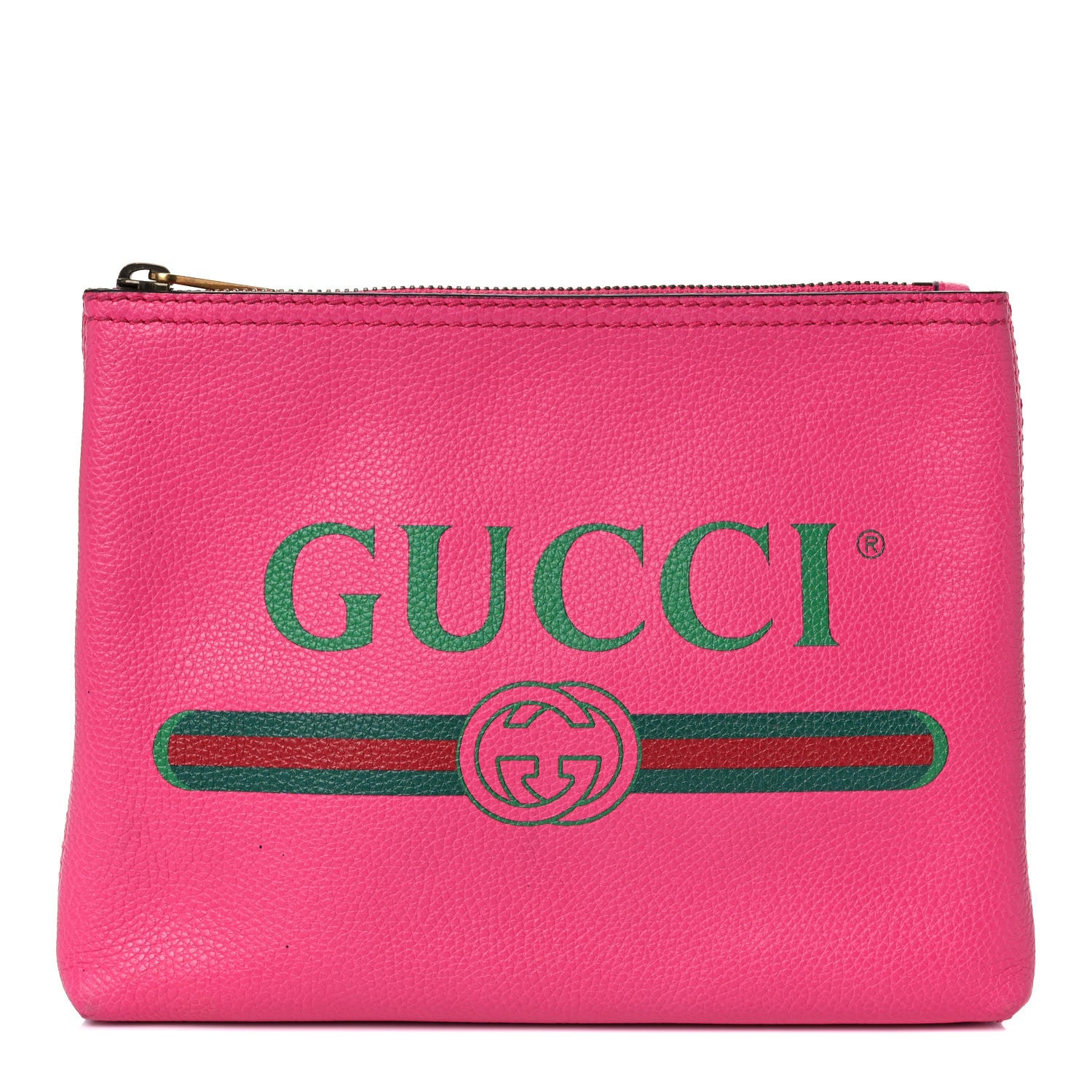 Gucci Pebbled Calfskin Medium Logo Portfolio Clutch Box Pink Green 1 of 12