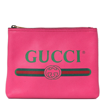 Gucci Pebbled Calfskin Medium Logo Portfolio Clutch Box Pink Green 1 of 12