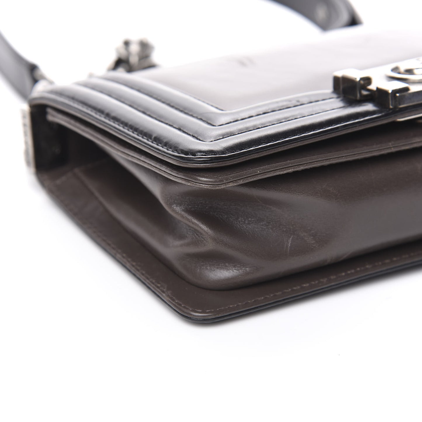 Glazed Calfskin Small Boy Flap Black Brown