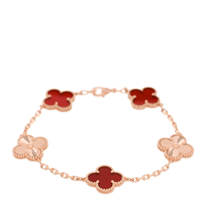 Van Cleef & Arpels 18K Rose Gold Carnelian 5 Motifs Guilloche Vintage Alhambra Bracelet 1 of 3