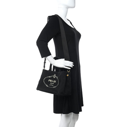 Prada Canapa Small Logo Tote Black Talco 2 of 12