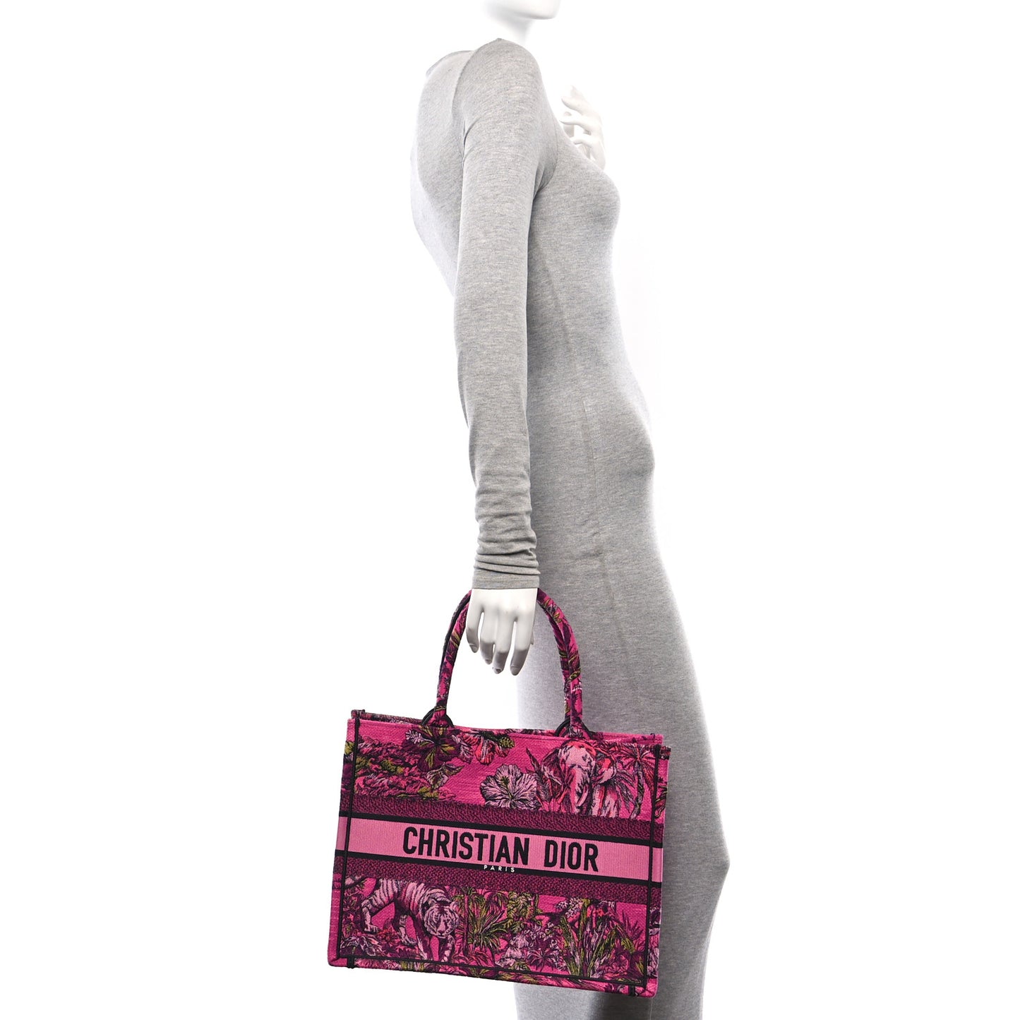 Canvas Embroidered Medium Toile de Jouy Voyage Book Tote Fuchsia Multicolor