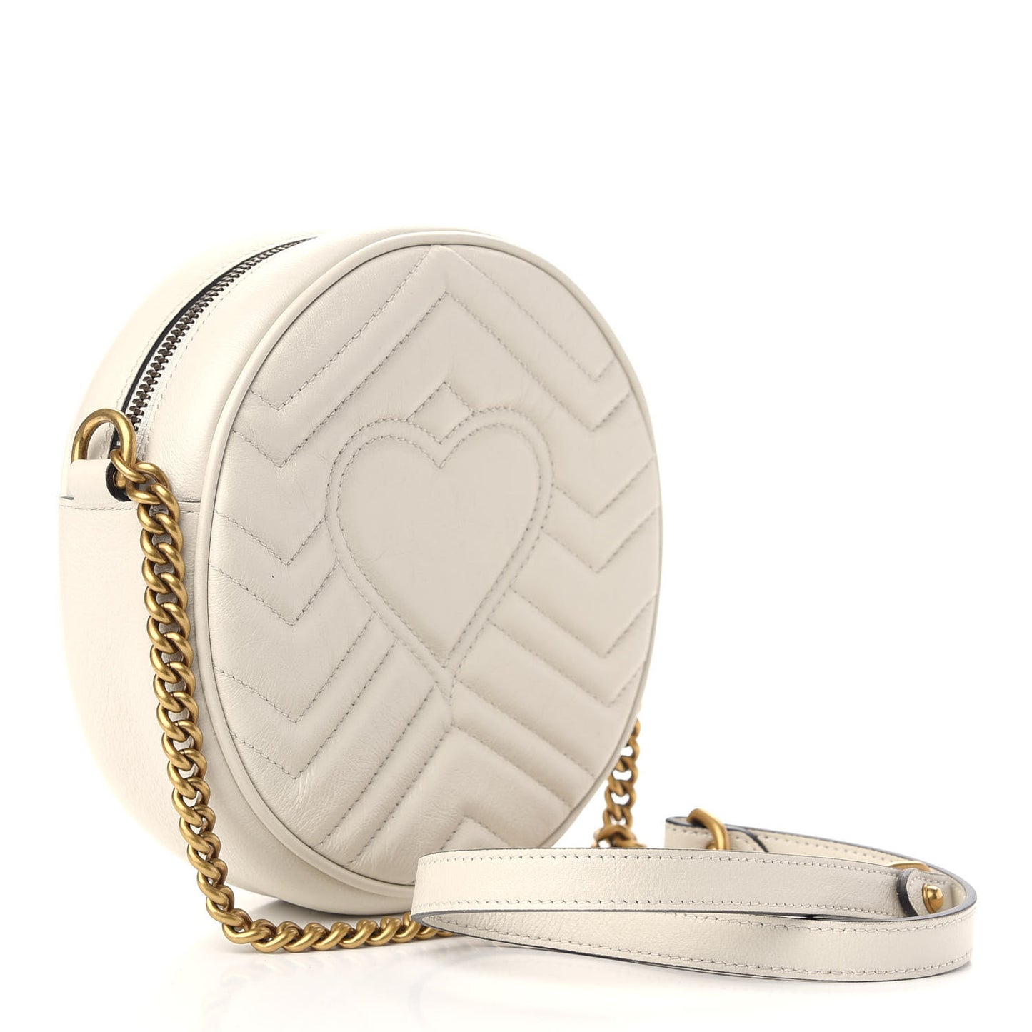 Calfskin Matelasse Mini GG Marmont Round Shoulder Bag White