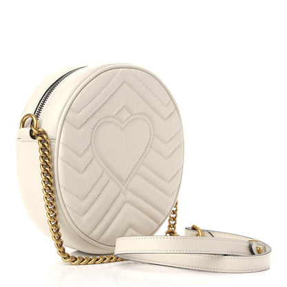 Gucci Calfskin Matelasse Mini GG Marmont Round Shoulder Bag White 3 of 9