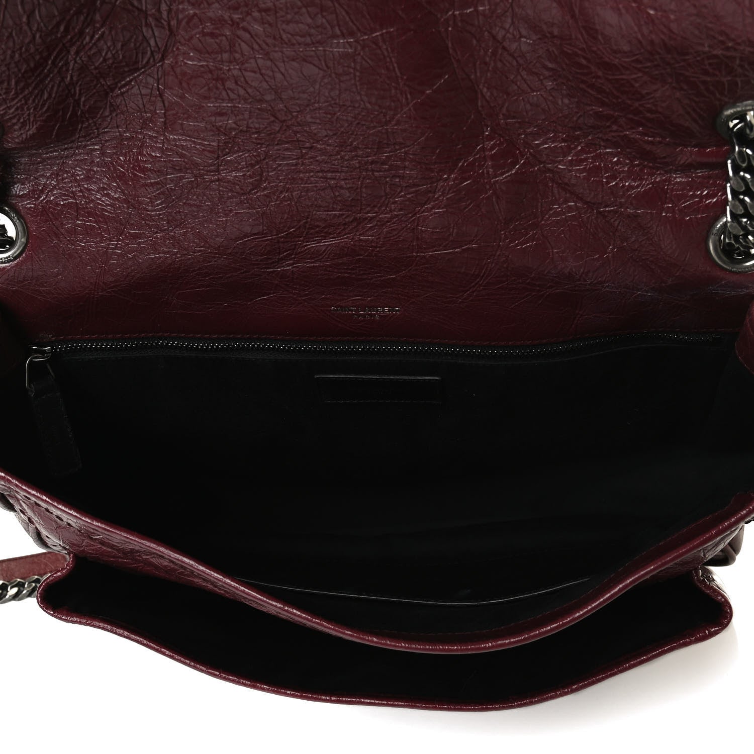 Saint Laurent Crinkled Calfskin Matelasse Monogram Large Niki Chain Satchel Rouge Legion 10 of 21