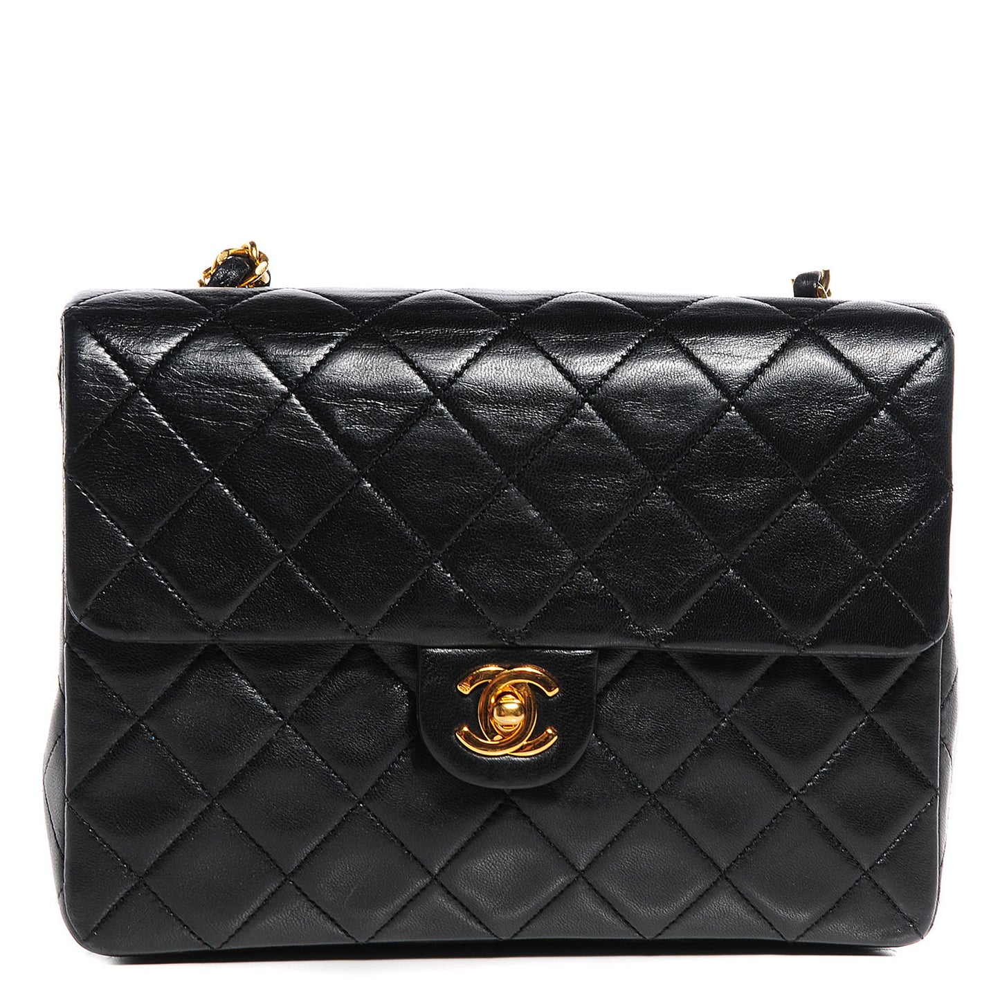 Lambskin Quilted Mini Square Flap Black