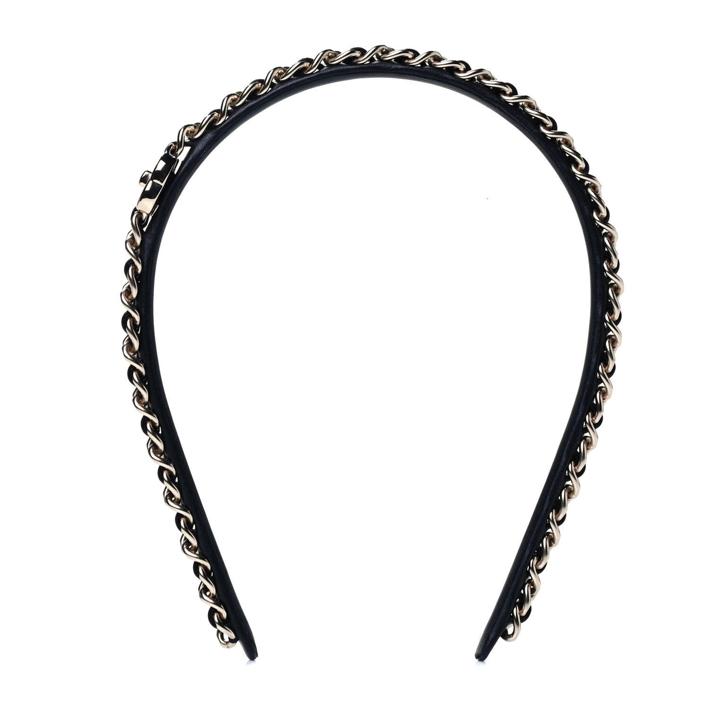 Metal Lambskin CC Turnlock Chain Headband Gold Black