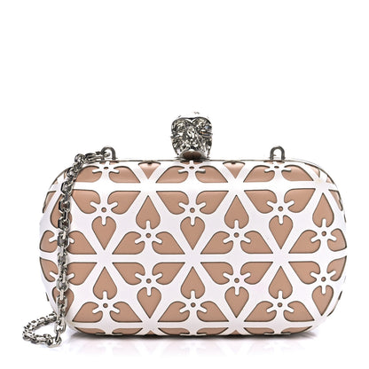 Alexander McQueen Nappa Laser-Cut Skull Box Chain Clutch Nude White 1 of 10