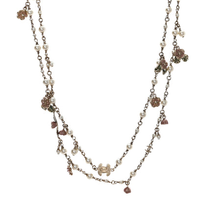Chanel Pearl Enamel CC Camellia Long Necklace Gold Beige Pink 1 of 4