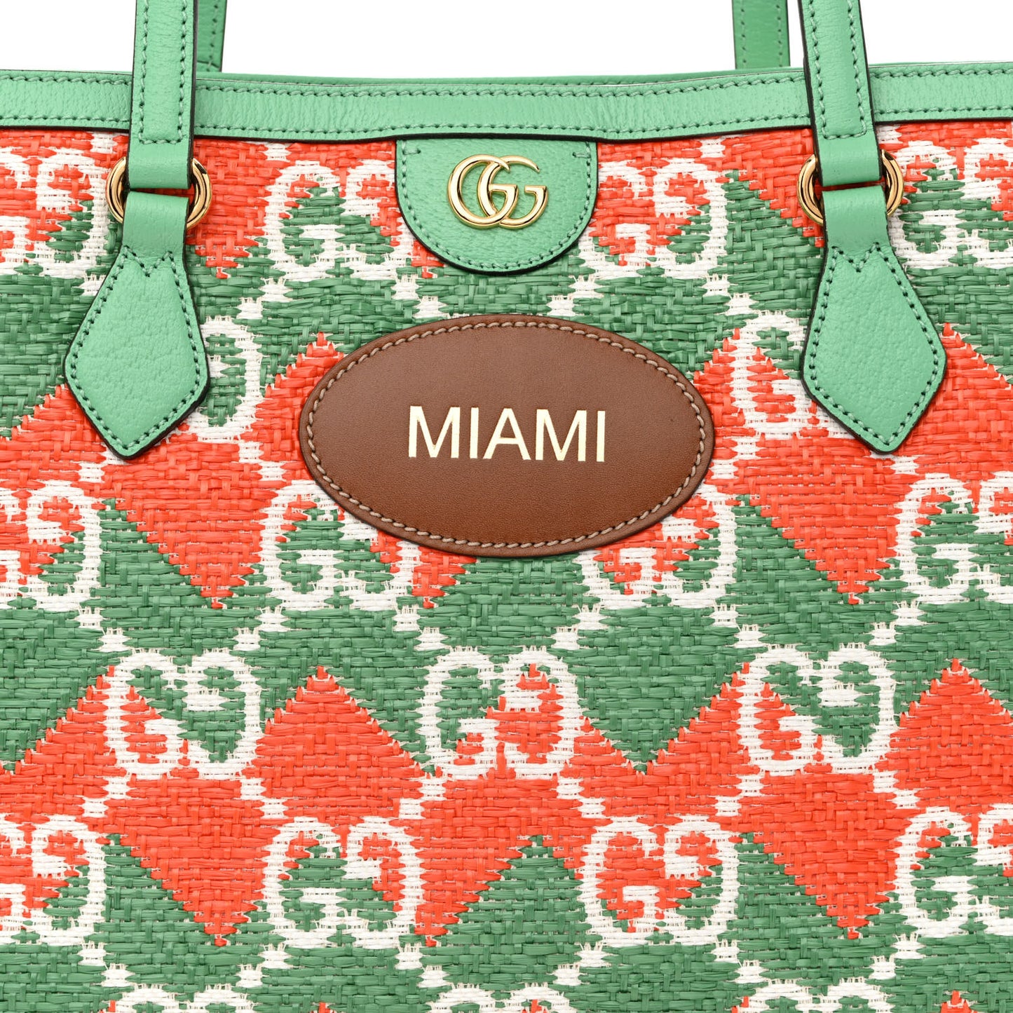 Straw Textured Dollar Calfskin Miami Medium Ophidia Shopping Tote Deep Orange New Shamarock Off White Peanut Brown