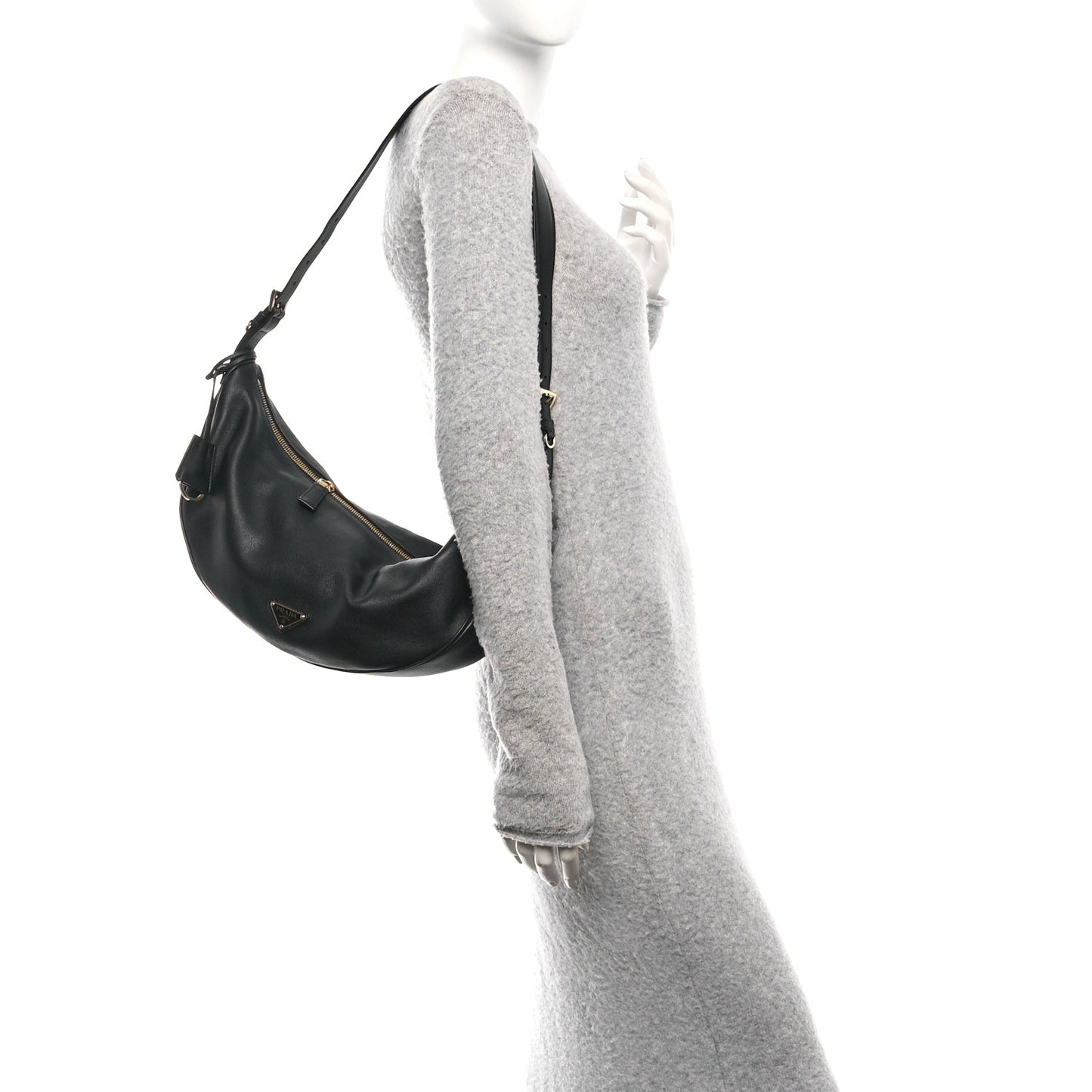 Soft Grain Calfskin Large Demi-Lune Shoulder Bag Black