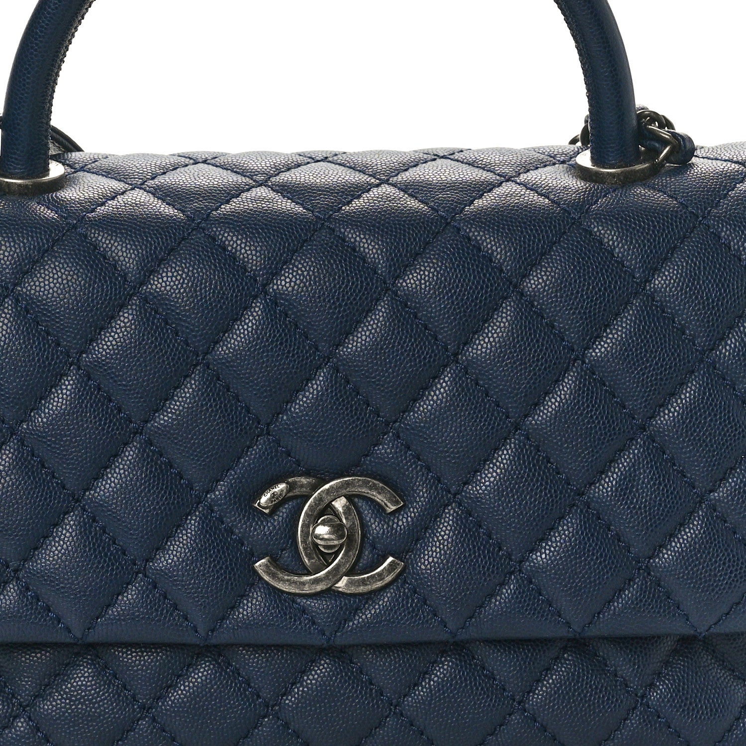 Chanel Caviar Lizard Embossed Quilted Small Coco Handle Flap Navy Blue 8 of 10